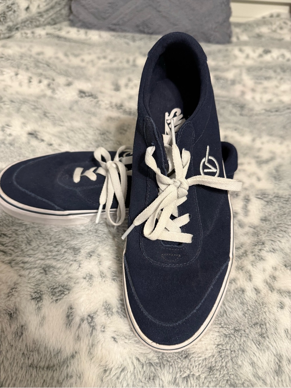 Vans Navy Suede Low-Top Sneakers with White Laces